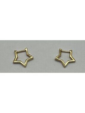 925 Sterling Silver Star Huggie Hoop Earrings Plain Gold Hoops .5”